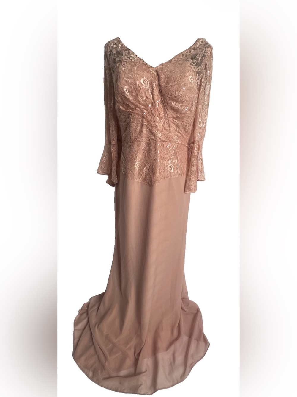 Elegant Lace-Top Blush Evening Dress Size 14
